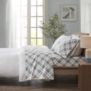 Cozy Flannel Printed Sheet Set in Blue Plaid From True North by Sleep Philosophy