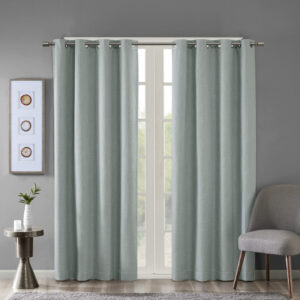 Maya Printed Heathered Blackout Grommet Top Curtain Panel in Dusty Seafoam From SunSmart