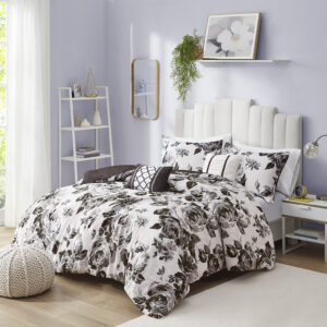 Dorsey Floral Print Duvet Cover Set in Black/White From Intelligent Design