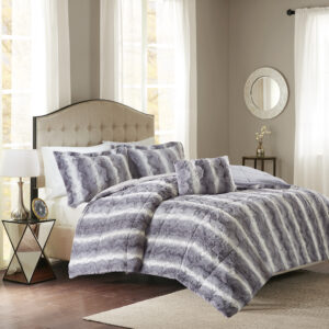 Zuri 3PC Faux Fur Comforter Set in Grey From Madison Park