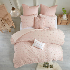 Brooklyn Cotton Jacquard Comforter Set with Euro Shams and Throw Pillows in Pink From Urban Habitat