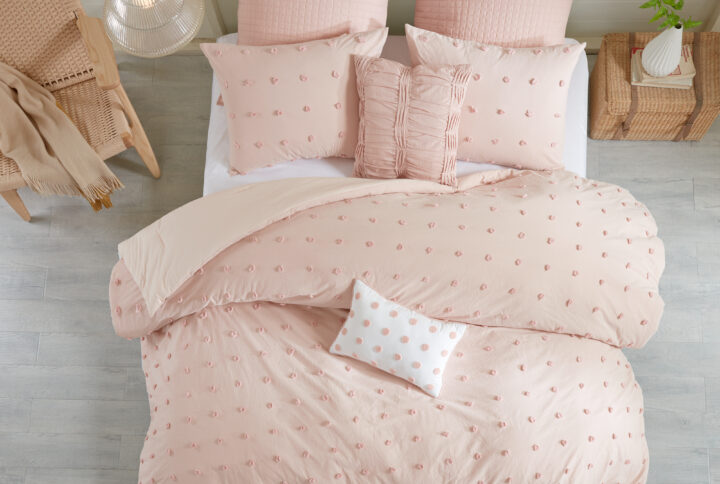 Brooklyn Cotton Jacquard Comforter Set with Euro Shams and Throw Pillows in Pink From Urban Habitat