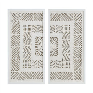 Tala Framed Geometric Rice Paper Panel 2-piece Shadowbox Wall Decor Set in Off-White From Madison Park