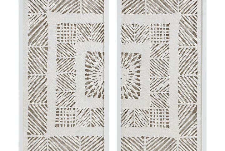 Tala Framed Geometric Rice Paper Panel 2-piece Shadowbox Wall Decor Set in Off-White From Madison Park