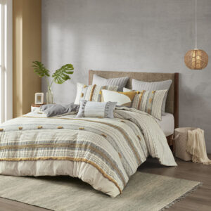 Cody 3 Piece Cotton Duvet Cover Set in Gray/Yellow From INK+IVY