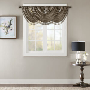 Elena Faux Silk Waterfall Embellished Valance in Bronze From Madison Park