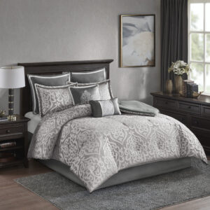 Odette 8 Piece Jacquard Comforter Set in Silver/Silver From Madison Park