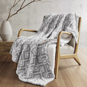 Amira Dream Soft Heated Throw in Grey Geo From Sharper Image