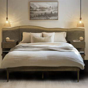 Clark Platform Bed frame with Live-Edge Headboard and Built-in Nightstands/Drawers in Dark Brown From INK+IVY