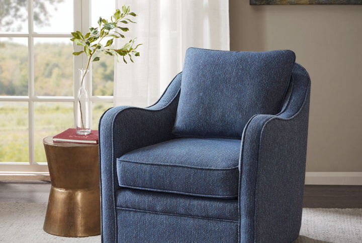 Brianne Wide Seat Swivel Arm Chair in Navy From Madison Park