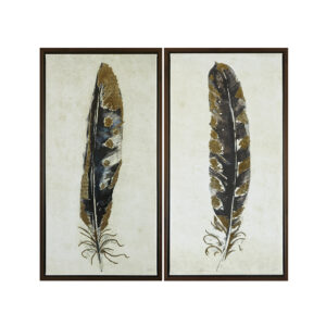 Gilded Feathers Gold Foil 2-piece Canvas Wall Art Set in Yellow From Urban Habitat