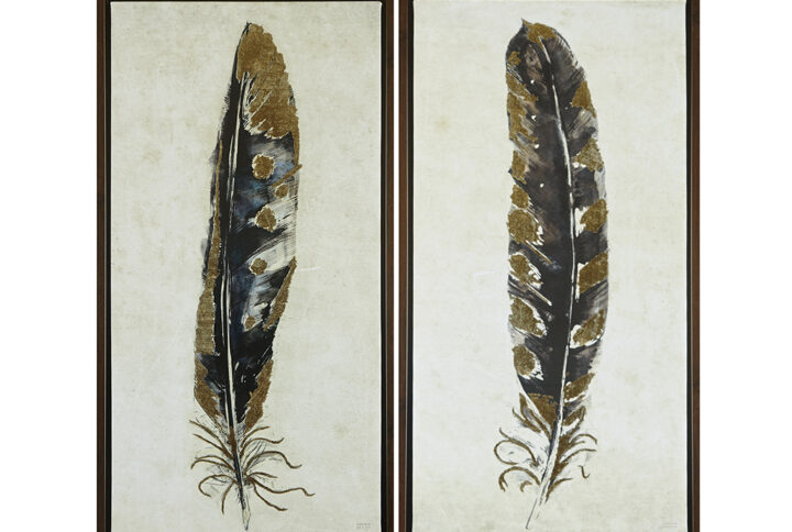 Gilded Feathers Gold Foil 2-piece Canvas Wall Art Set in Yellow From Urban Habitat