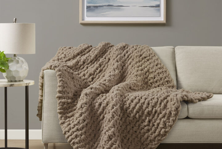 Chenille Chunky Knit Throw in Brown From Madison Park