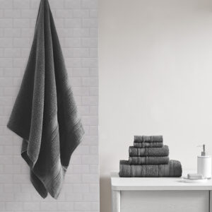 Adrien Super Soft Cotton Quick Dry Bath Towel 6 Piece Set in Dark Gray From Madison Park Essentials