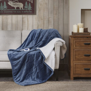 Heated Plush to Berber Throw in Sapphire Blue From Woolrich