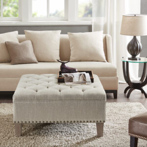 Lindsey Tufted Square Cocktail Ottoman in Taupe From Madison Park