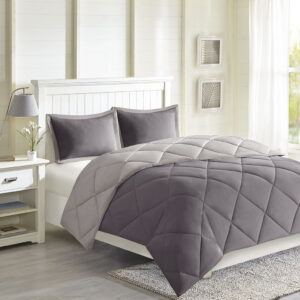 Larkspur 3M Scotchgard Diamond Quilting Reversible Down Alternative Comforter Set in Charcoal/Grey From Madison Park Essentials