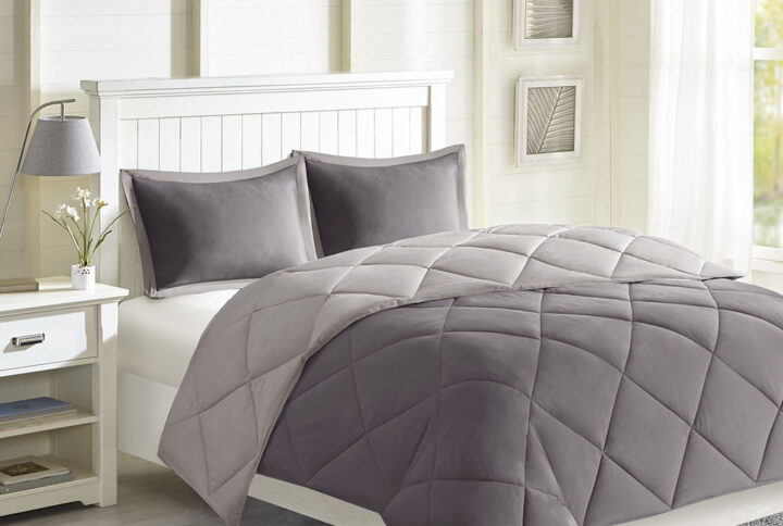 Larkspur 3M Scotchgard Diamond Quilting Reversible Down Alternative Comforter Set in Charcoal/Grey From Madison Park Essentials