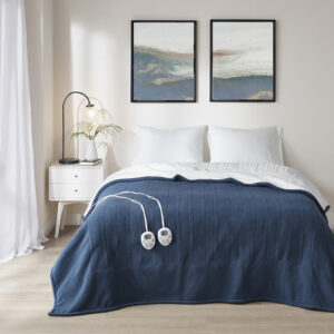 Fleece to Sherpa Heated Blanket in Blue From Serta