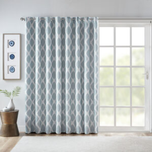 Blakesly Printed Ikat Blackout Patio Curtain in Aqua From SunSmart