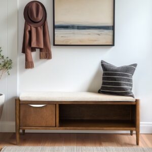 Arcadia Accent Bench with Storage and Upholstered Cushion in Walnut Brown From INK+IVY