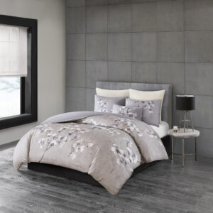 Sakura Blossom 3 Piece Cotton Sateen Printed Comforter Set in Lilac From N Natori