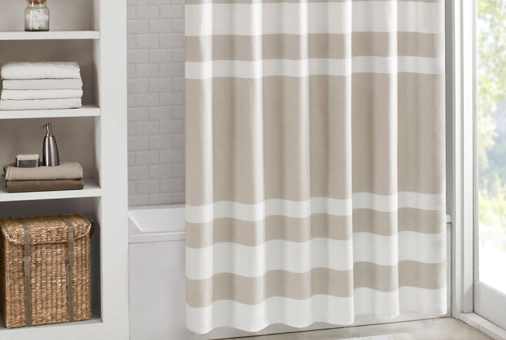 Spa Waffle Shower Curtain with 3M Treatment in Taupe From Madison Park