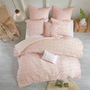 Brooklyn Cotton Jacquard Duvet Cover Set with Euro Shams and Throw Pillows in Pink From Urban Habitat