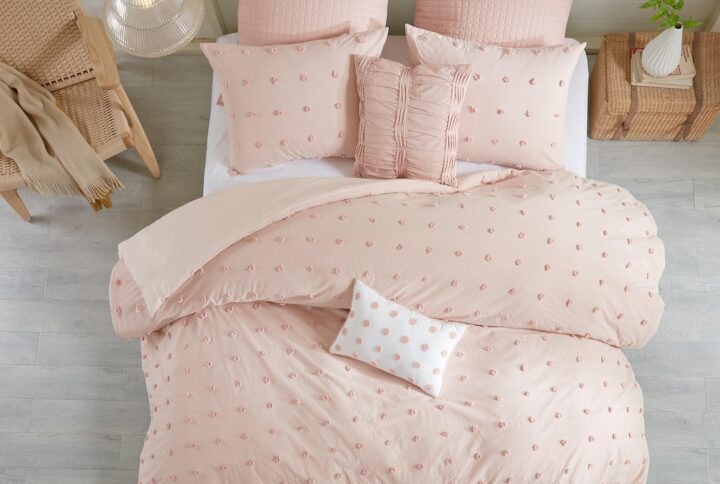 Brooklyn Cotton Jacquard Duvet Cover Set with Euro Shams and Throw Pillows in Pink From Urban Habitat