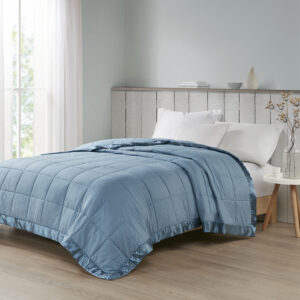 Cambria Oversized Down Alternative Blanket with Satin Trim in Slate Blue From Madison Park