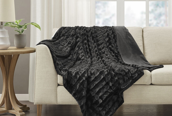 Duke Long Fur Throw in Black From Madison Park