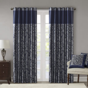 Aubrey Jacquard Curtain Panel Pair in Navy From Madison Park