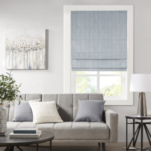 Galen Basketweave Room Darkening Cordless Roman Shade in Blue From Madison Park