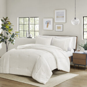 Apollo 3 Piece Striped Seersucker Oversized Comforter Set in Ivory From Beautyrest