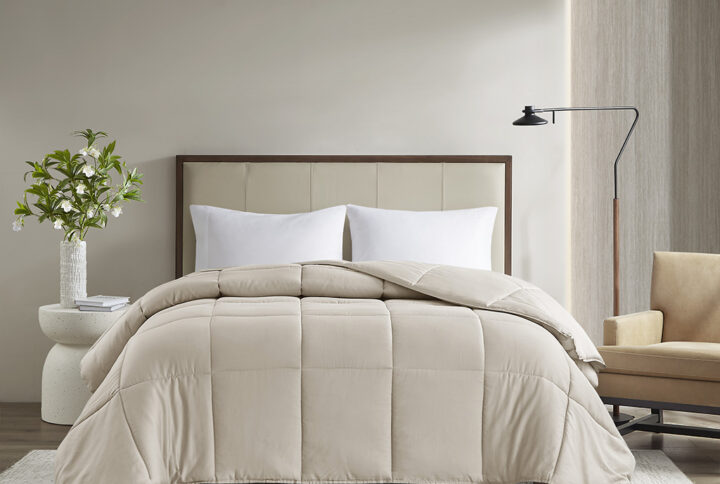 Winfield 300 Thread Count Cotton Shell Luxury Down Alternative Comforter in Tan From Madison Park