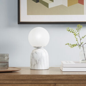 Nelia Frosted Glass Globe Resin Table Lamp in White From INK+IVY