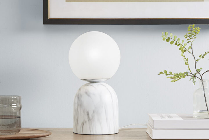 Nelia Frosted Glass Globe Resin Table Lamp in White From INK+IVY