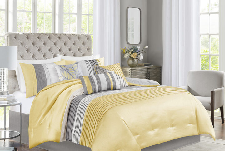 Amherst 7 Piece Comforter Set in Yellow From Madison Park