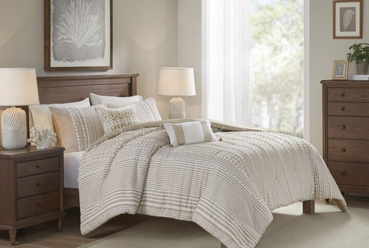 Anslee 3 Piece Cotton Yarn Dyed Duvet Cover Set in Taupe From Harbor House