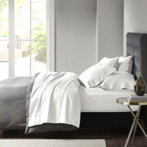 800 Thread Count Cotton Blend Sateen Sheet Set in White From Madison Park