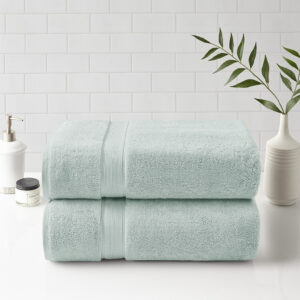 100% Cotton Bath Sheet Antimicrobial 2 Piece Set in Seafoam From Madison Park Signature