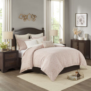 Haven 9 Piece Chenille Jacquard Comforter Set in Blush From Madison Park Signature