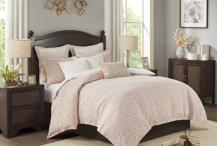 Haven 9 Piece Chenille Jacquard Comforter Set in Blush From Madison Park Signature