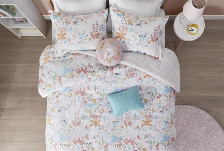 Iris Woodland Animals Cotton Reversible Comforter Set in Blush From Urban Habitat Kids