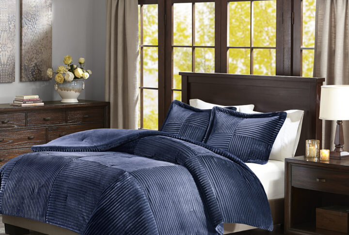 Parker Plush Down Alternative Comforter Set in Navy From Madison Park