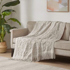 Chloe 100% Cotton Tufted Chenille Lightweight Throw With Fringe Tassel 50" x 60" in Grey From Madison Park