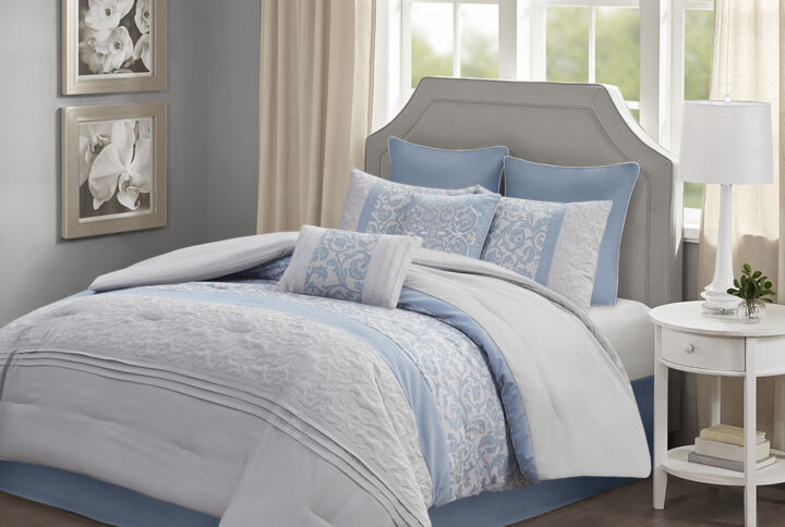 Ramsey Embroidered 8 Piece  Comforter Set in Blue From 510 Design