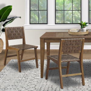 Oslo Faux Leather Woven Dining Chairs Set of 2 in Brown From INK+IVY