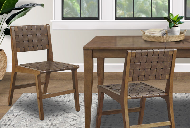 Oslo Faux Leather Woven Dining Chairs Set of 2 in Brown From INK+IVY