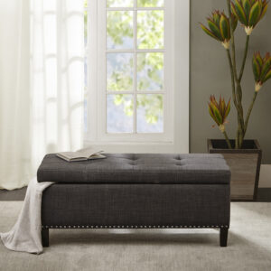 Shandra II Tufted Top Soft Close Storage Bench in Charcoal From Madison Park